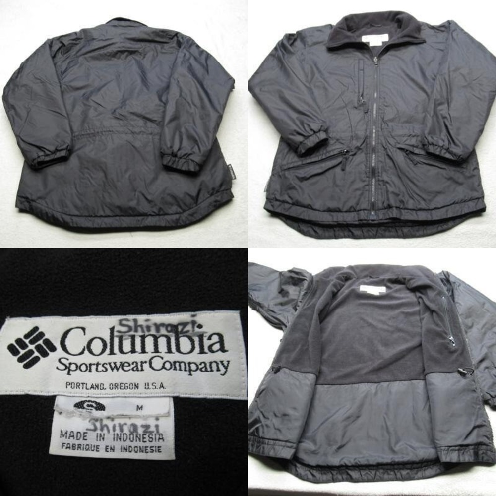 Columbia Jacket Women Medium Black Fleece Lined Pockets Full Zip Rain Wind VTG